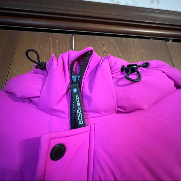 BCBGeneration Magenta NWT XXL Puffer Jacket Oversized Hood Knit Cuffs - Picture 10 of 12